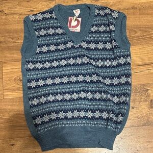 Vintage Fair Isle Sweater Vest – Blue Pattern – Wool Blend – NWT